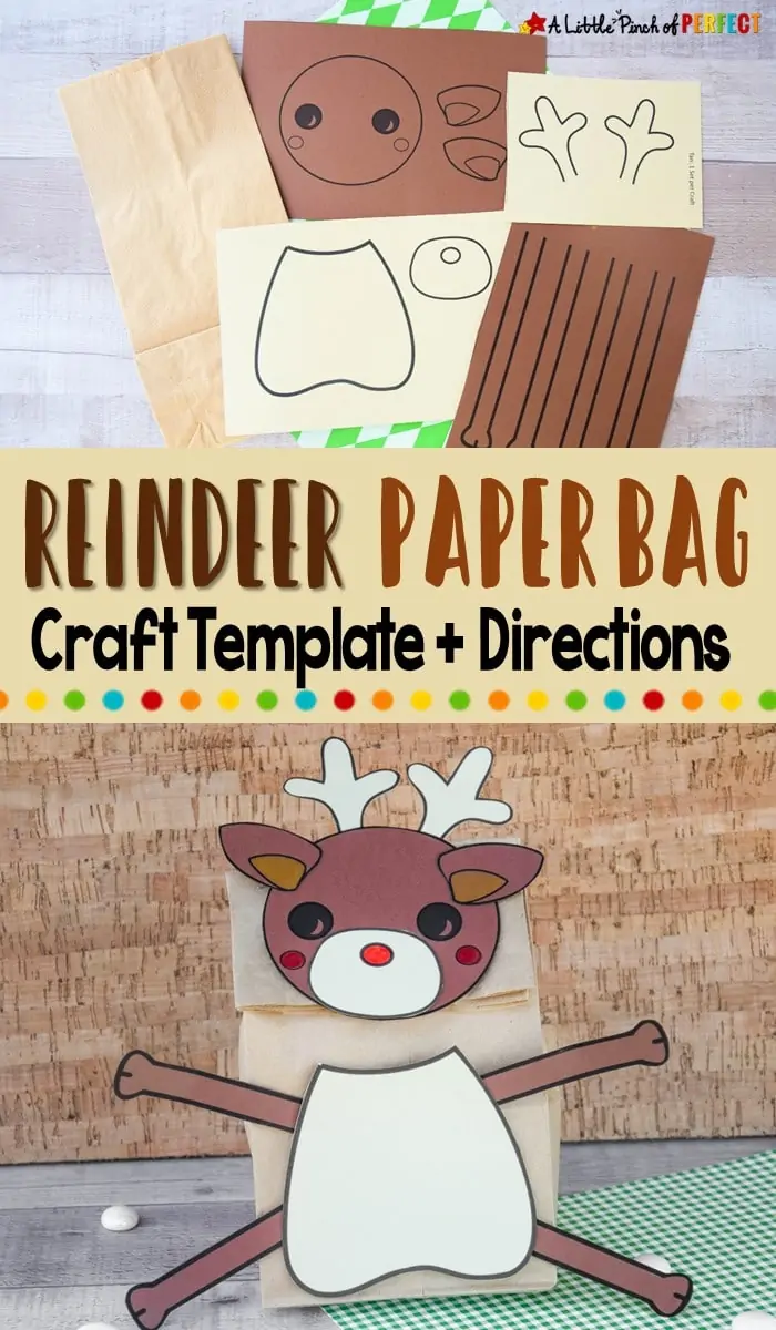 Reindeer Paper Bag Craft Template Christmas Kids Activity