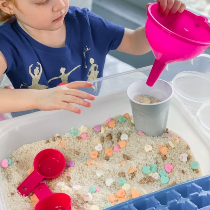 Valentines Day Hearts Rice Sensory Bin from Active Littles