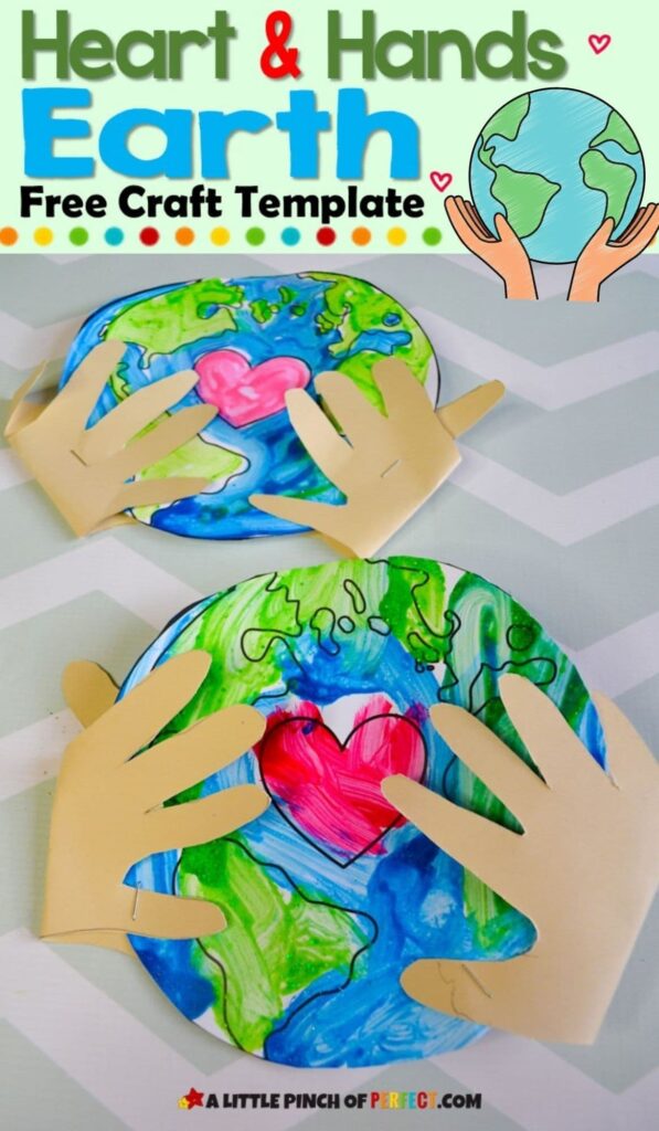 Heart and Hands Earth Craft for Kids and Free Template #earthday #craft #kidsactivity #handprintcraft