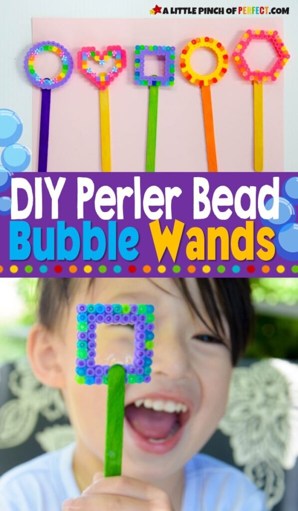 DIY Bubble Wands: Perler Bead Craft for Kids to Make and Play with using your favorite bubble solution. #kidsactivity #perlerbeads #bubbles