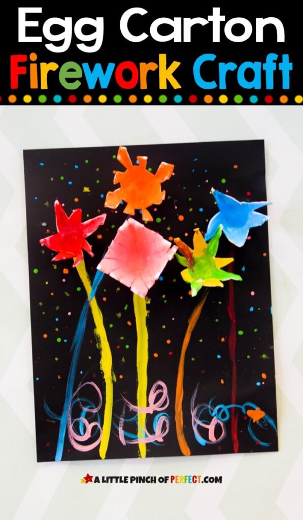 Learn how to make this EASY firework craft for kids to celebrate the 4th of July and New Year's! They will love adding the 3D egg carton fireworks to their art! #4thofjuly #independenceday #kidscraft