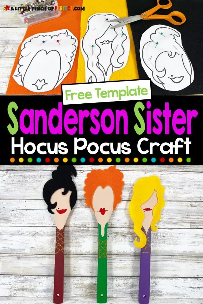 DIY Halloween Hocus Pocus Craft: Sanderson Sisters tutorial and template for kids and adults #halloweencraft #hocuspocus