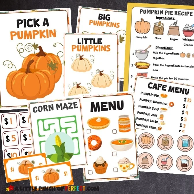 Pumpkin Patch Dramatic Play: FREE printable set you can EASILY make a CUTE pumpkin patch. #preschool #kindergarten #dramaticplay #pretendplay #kidsactivity