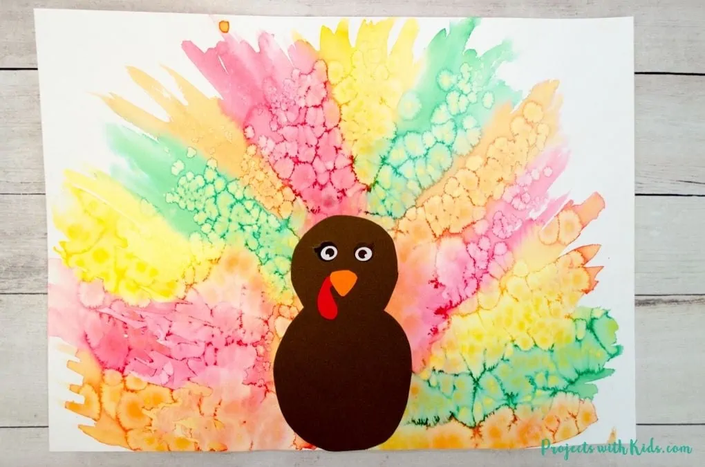Water Color Turkey Craft and more ideas for kids to make this Thanksgiving.  #thanksgivingcraft #kidscraft #kidsactivity