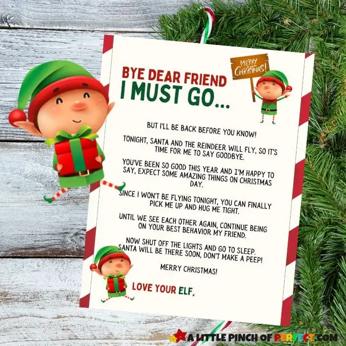 Elf on the Shelf GOODBYE LETTER: Free Printable for Christmas
