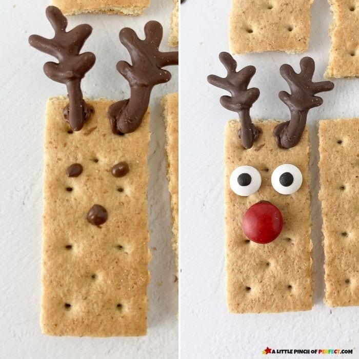 Decorating Graham Crackers to make Reindeer Anters for S'mores Reindeer Cake Jar