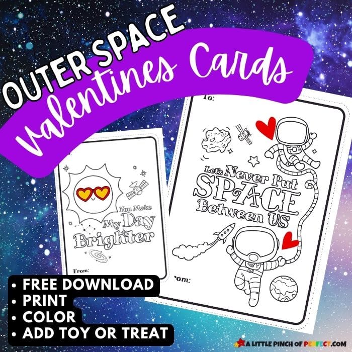 Outer Space FREE Printable Valentines Cards that are Cute and Silly: Perfect for kids to share at preschool, class party, or give to friends and family.