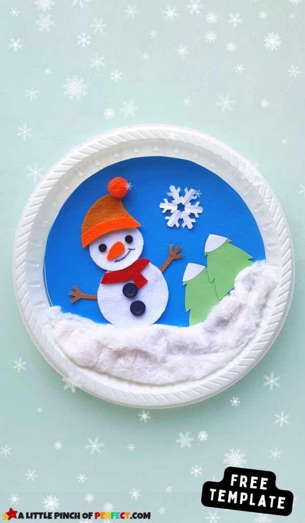 Paper Plate Snowman Easy Kids Winter Craft and FREE Template