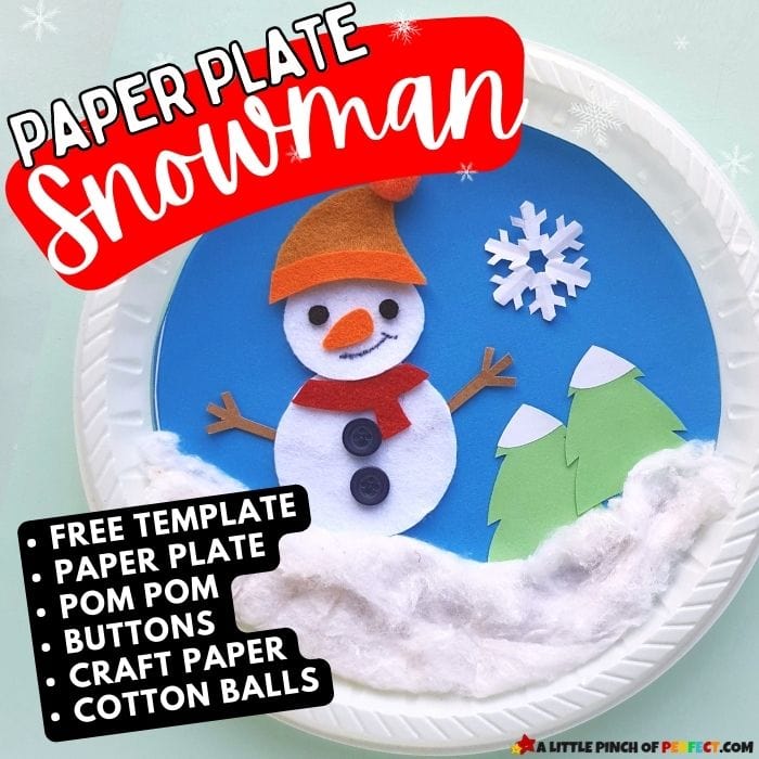Paper Plate Snowman Easy Kids Winter Craft and FREE Template
