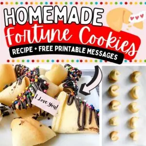 Fortune Cookie Recipe, directions, and Free Printable Messages to add inside your cookie including messages of love, hope, and happiness. #dessert #valentinesday #chinesenewyear #recipe