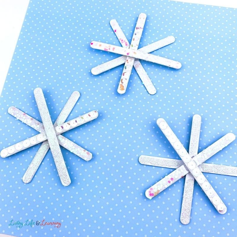 Popsicle Stick Snowflake Ornament Winter Craft for Kids