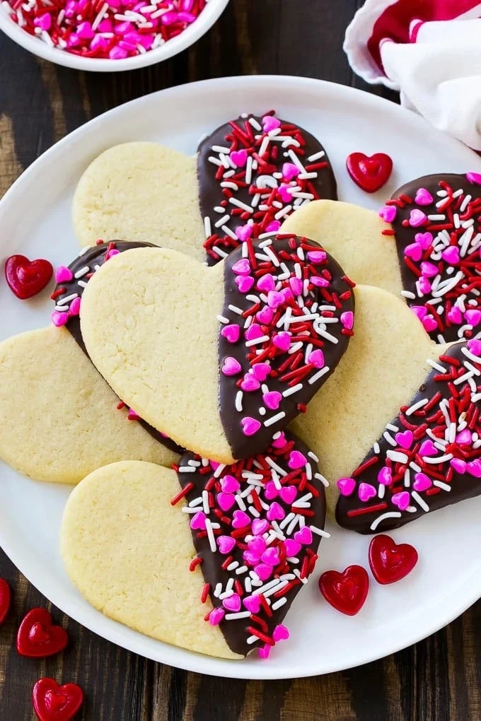 How to make Heart Shaped Cookies for Valentines with Chocolate and Sprinkles #desserts #valentinesday #recipe