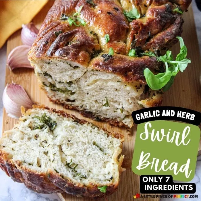 Complete your dinner with this divine Garlic and Herb Swirl Bread Recipe that’s the perfect side to any meal. #recipes #familyrecipes #garlicbread