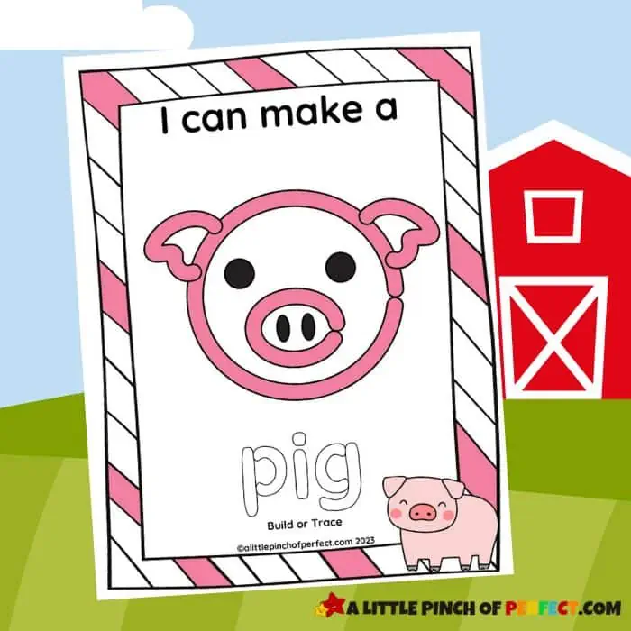Add some piggy fun to your child's day with a pig playdough mat. Kids can make a pig picture and practice letters and reading as they build or color the word pig. #kidsactivity #preschool #kindergarten #threelittlepigs