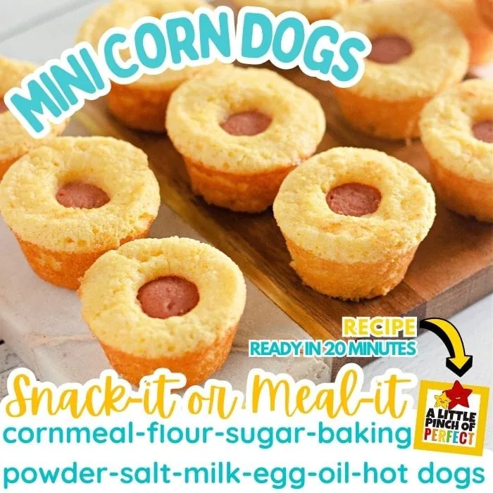 Mini Corn Dog Recipe Bite sized yummy corn dogs without the stick. Ready in 20 minutes! #recipe #lunch #dinner #familyrecipe