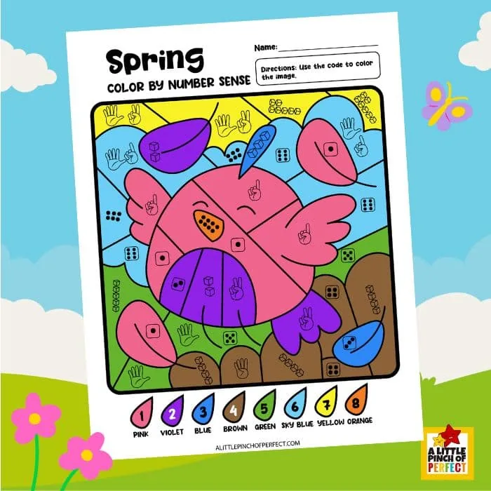 The Spring Color by Number Activity Pack is perfect for a Spring unit study, morning work, arts and crafts time and more! #kidsactivity #preschool #math #homeschool