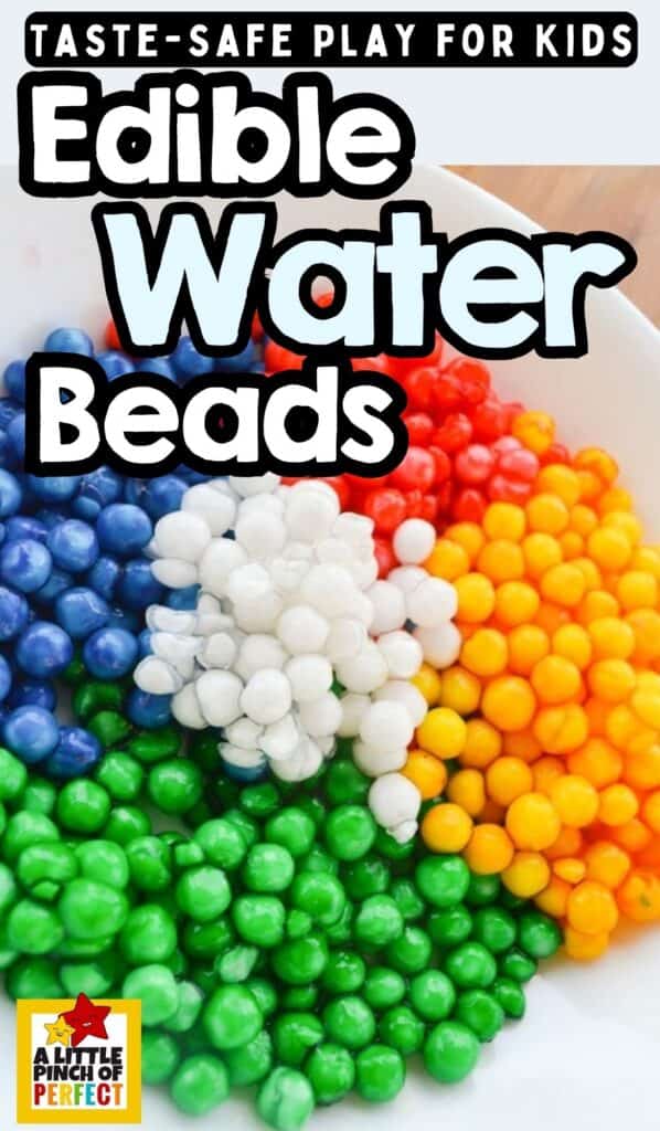 How to Make Edible Water Beads: Head to the kitchen and make these edible water beads for your kids to play with for an inexpensive and fun Sensory Play Activity. #kidsactivity #sensoryplay