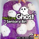 This Melting Ghost Shaving Cream Halloween Activity is the perfect blend of messy play and learning for Halloween fun with your kids! #Halloween #sensorybin #kidsactivity #preschool #halloween activities