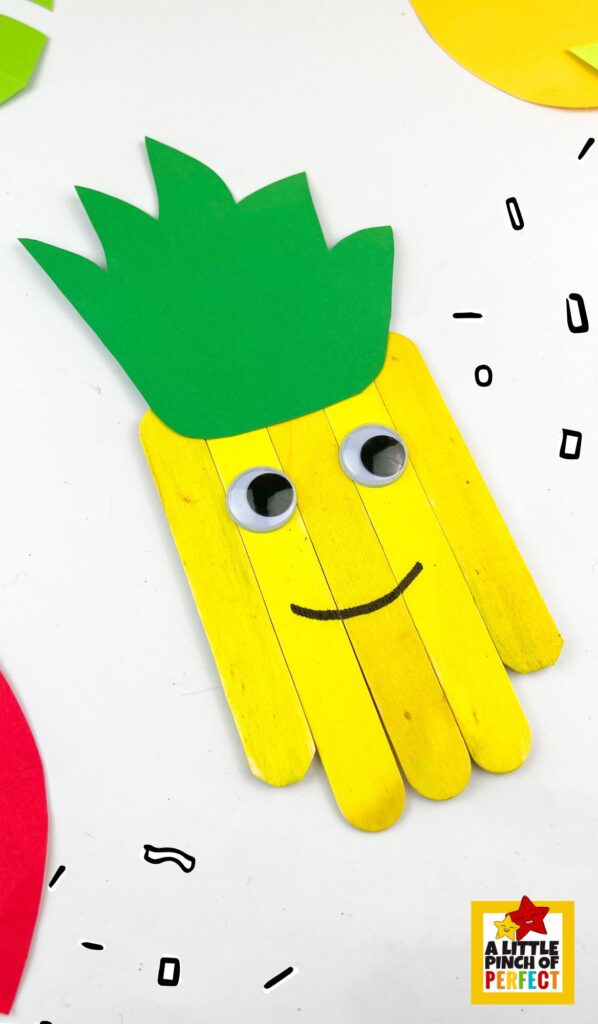 Make this fun and easy pineapple craft for kids using popsicle sticks and a free printable leaf template! Includes step-by-step directions and a video tutorial&mdash;perfect for summer, tropical themes, or classroom fun.