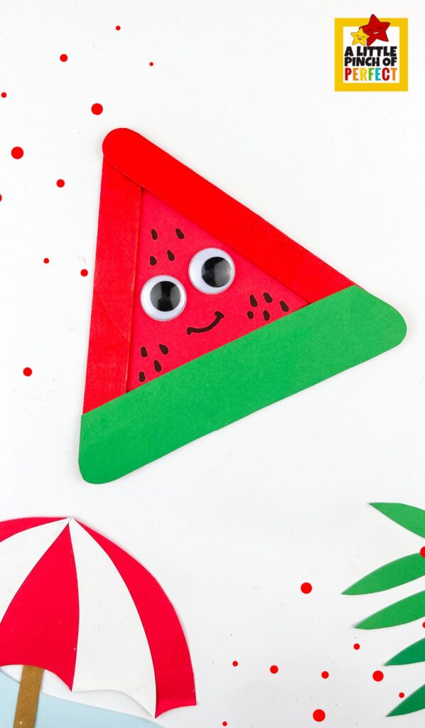 With popsicle sticks, a splash of color, and our free printable template, kids can create their own watermelon craft.