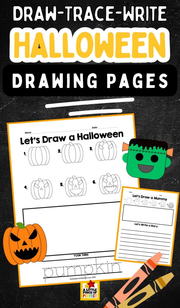Get 30 pages of Halloween drawing fun for kids! Step-by-step tutorials, draw & trace word pages, and draw & write pages for preschoolers through early elementary. Includes a free sample page!