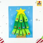 Finished paper loop Christmas tree craft with star and decorations.