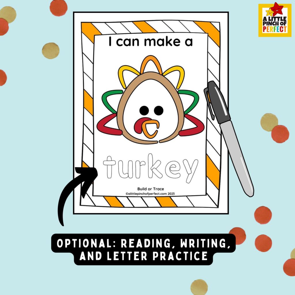Thanksgiving playdough mats can be written on, colored, or playdough letters made