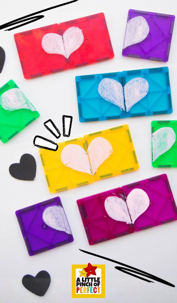 Magnet Tile Color-Matching Heart Puzzles (Easy Learning Activity for Kids) &ndash; fine motor color matching activity using magnet tiles