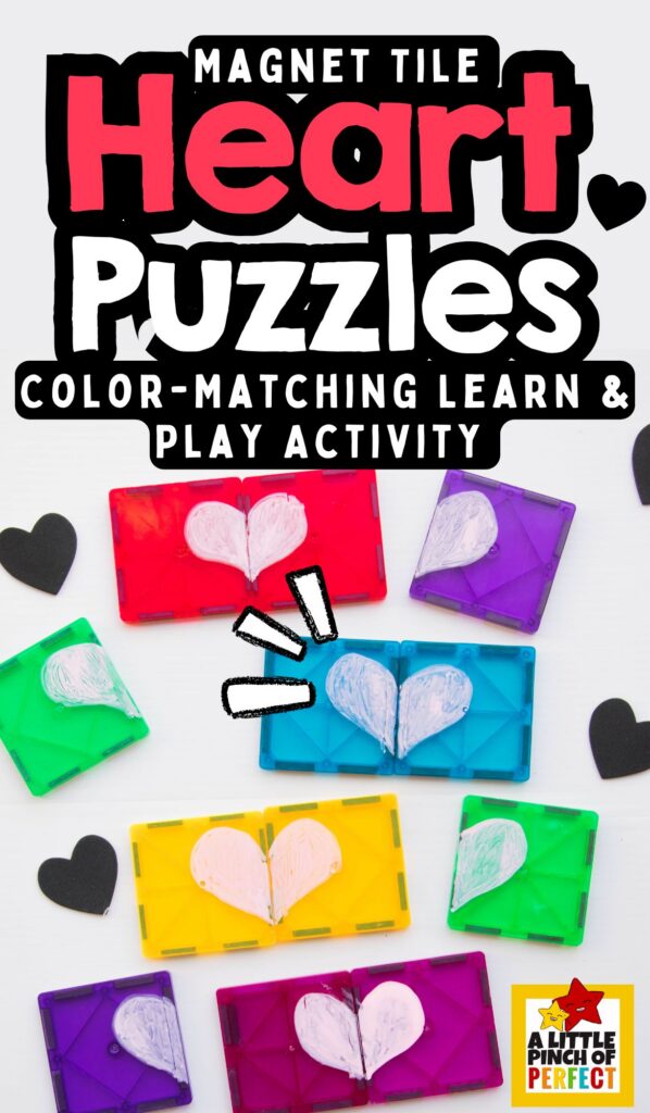Magnet Tile Color-Matching Heart Puzzles (Easy Learning Activity for Kids) &ndash; reusable learning activity made with magnetic tiles