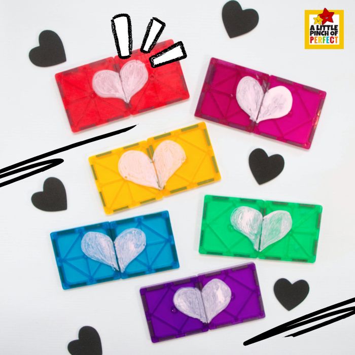 Magnet Tile Color-Matching Heart Puzzles (Easy Learning Activity for Kids) &ndash; fine motor color matching activity using magnet tiles