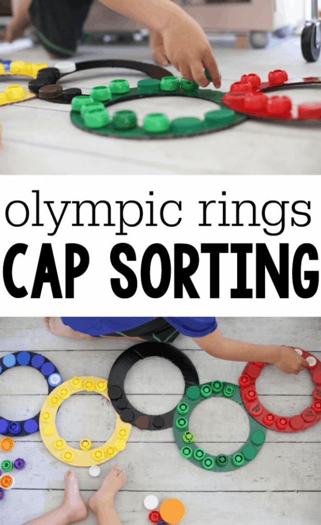 Olympic Activities for Kids: Olympic rings color sorting activity using loose parts