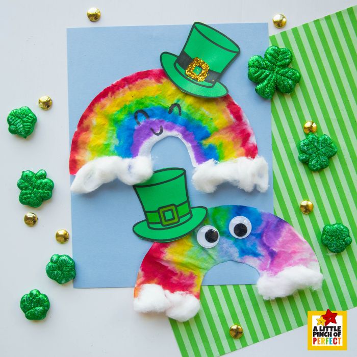 Coffee Filter Rainbow Leprechaun Craft for St. Patrick&rsquo;s Day (+ Hat Template) glitter and hat detail on rainbow craft