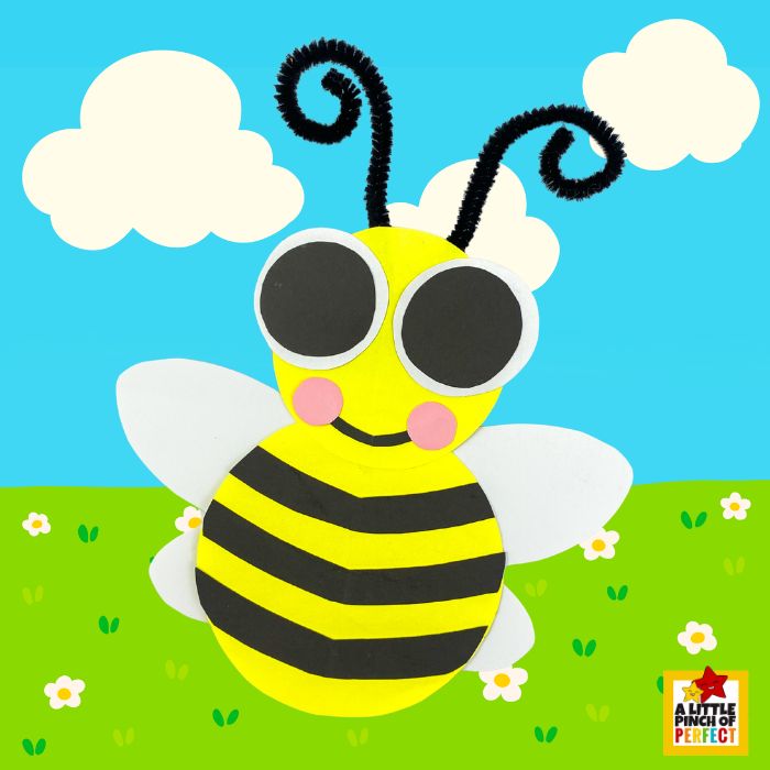 Bee Craft and Template: Add personality with a smiling face, rosy cheeks, and wiggly pipe cleaner antennae. Kids will love seeing their bees come to life!