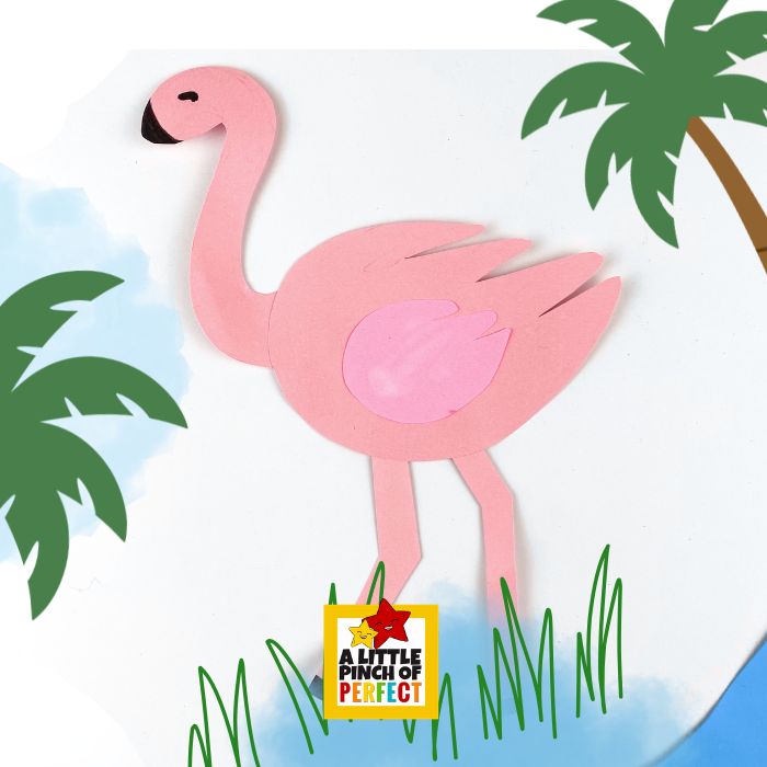 Flamingo Craft for Kids (Free Printable Template), bright pink flamingo craft idea perfect for ocean and beach themes