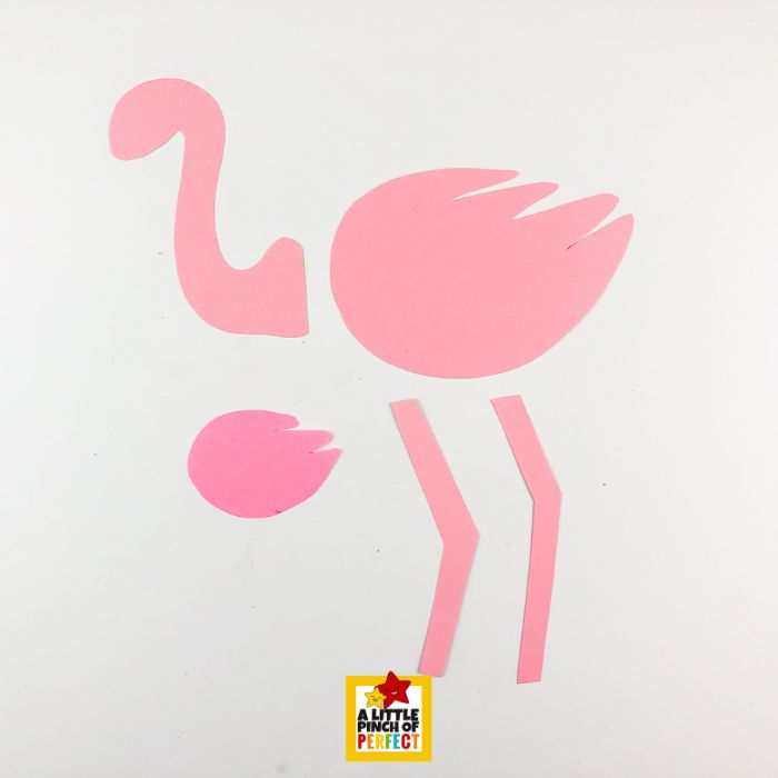 Flamingo Craft for Kids (Free Printable Template), printable flamingo craft pieces laid out before assembly