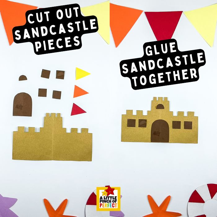 Sandcastle Art Project for Kids &ndash; Fun summer craft where kids create and decorate a sandcastle using paper, glue, and colorful sand.