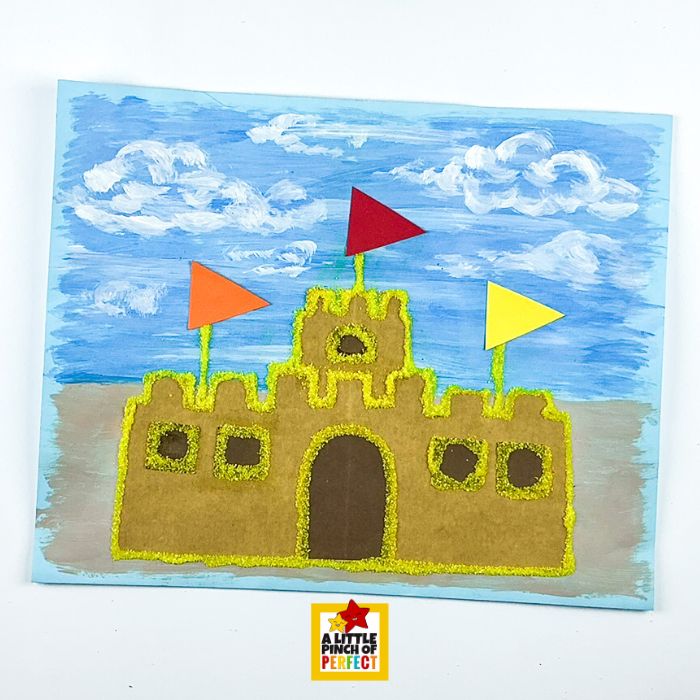 Sandcastle Art Project for Kids: Create a colorful beach masterpiece with this Sandcastle Art Project for Kids! Use the printable template, paper pieces, and craft sand to build a fun 3D sandcastle that's perfect for summer learning and creative play.