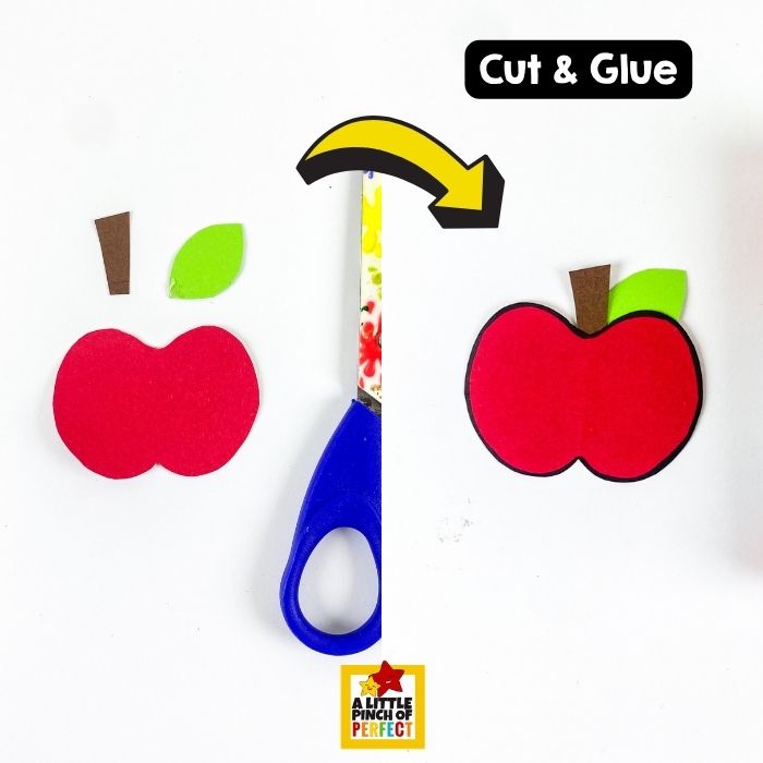 Back to School Paper Plate Crayon Wreath Craft and Template &ndash; Cutting out a red paper apple with a green leaf adds a fun teacher and classroom detail.