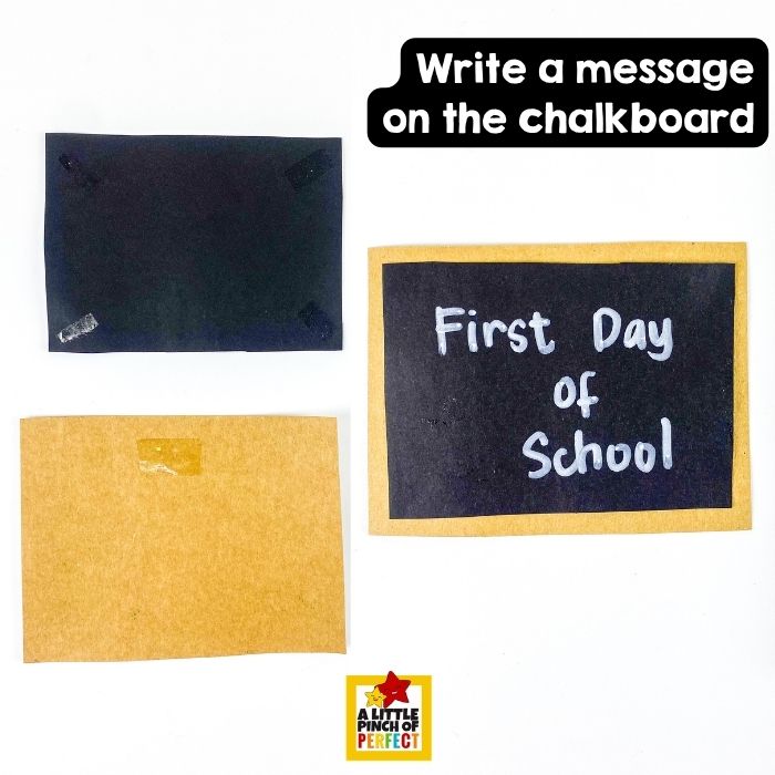 Back to School Paper Plate Crayon Wreath Craft and Template &ndash; Creating a small chalkboard from black and craft paper adds a cute school theme to the wreath.