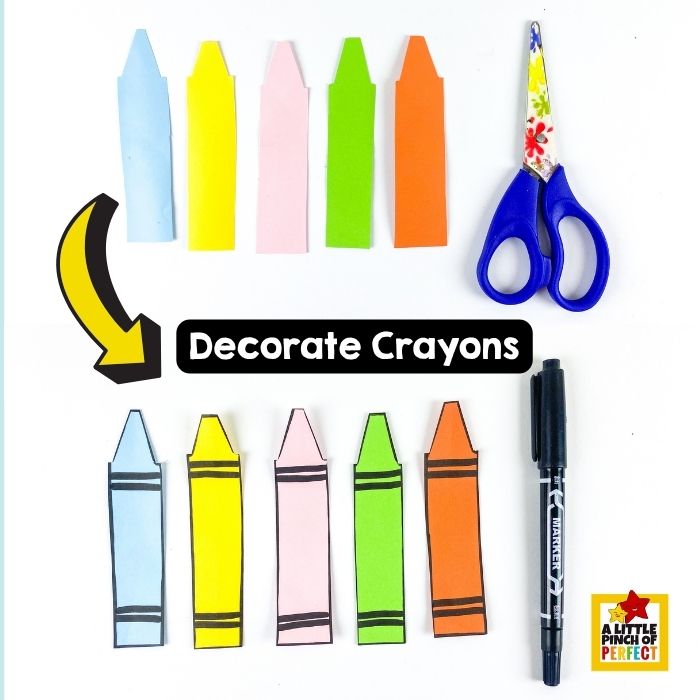Back to School Paper Plate Crayon Wreath Craft and Template &ndash; Making paper crayons from construction paper is a fun and simple step for this back-to-school craft.