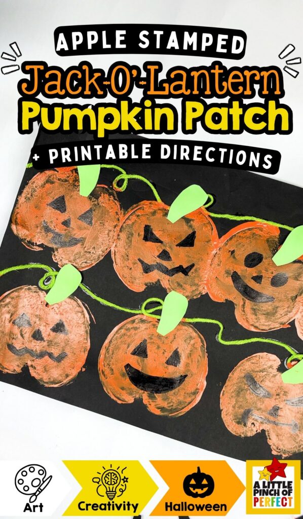 Turn an apple into a pumpkin stamp! 🍎🎃 Kids can create their own adorable Jack-O’-Lantern Pumpkin Patch with this easy Halloween craft. A fun fall art activity for preschool, kindergarten, classrooms, or a cozy afternoon at home.