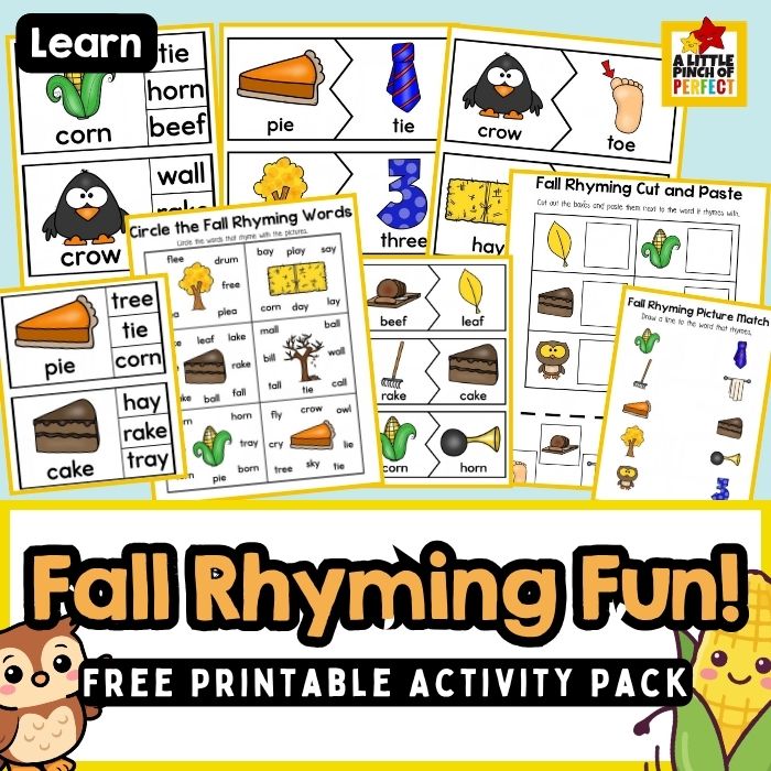 Fall Rhyming Activities for Kids: Free Printable Pack with 10 Pages