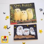 Owl Babies Cotton Ball Owlet Craft — a fun book-inspired activity for preschool and kindergarten classrooms, featuring three fluffy baby owls perched on a paper branch beneath a starry night sky.