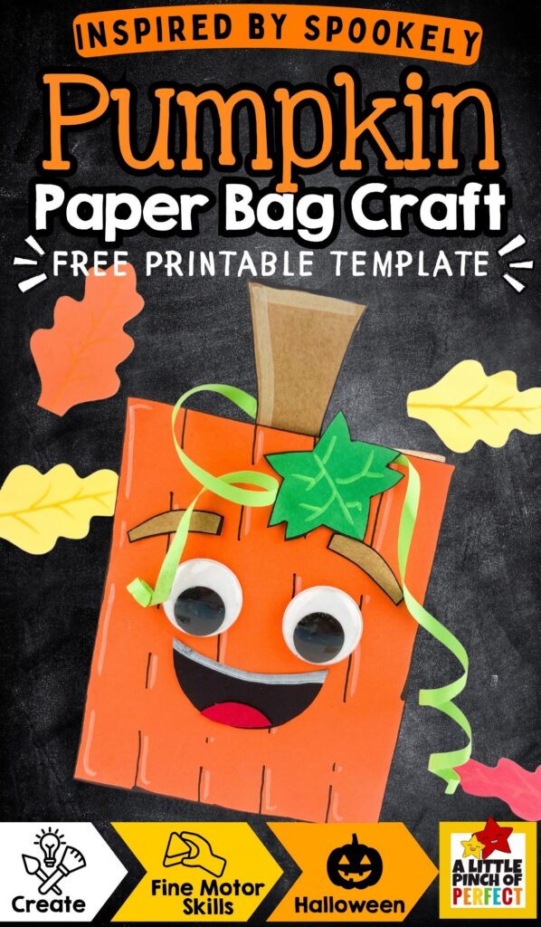 Make an easy pumpkin paper bag craft with kids this fall! 🎃 This fun Halloween craft includes a free printable pumpkin template and is great for preschool, kindergarten, elementary classrooms, or crafting at home. A simple paper bag transforms into a cute pumpkin craft that kids will love. Inspired by Spookely.