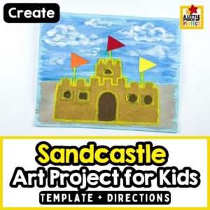 Sandcastle art project for kids: Looking for an easy summer art activity? This Sandcastle Art Project for Kids combines cutting, gluing, and colorful craft sand for a hands-on beach-themed creation kids will love.