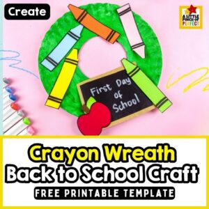 Back to School Paper Plate Crayon Wreath Craft and Template – A bright and cheerful paper plate wreath made with colorful crayons, perfect for preschool, kindergarten, and elementary kids.